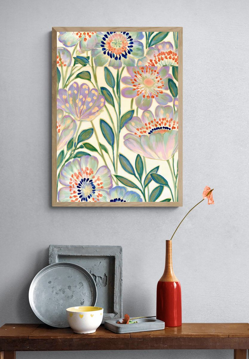 Pastel Floral Garden Illustration Poster. — room view 3