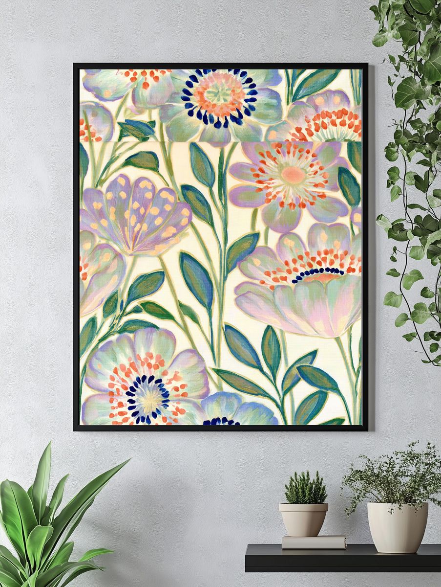 Pastel Floral Garden Illustration Poster. — room view 4