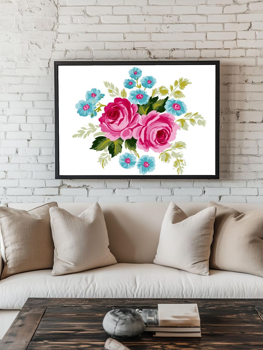 Floral Bouquet Illustration Poster. — room view 1