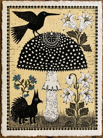 Blackbird and Lily Folk Art Poster. poster
