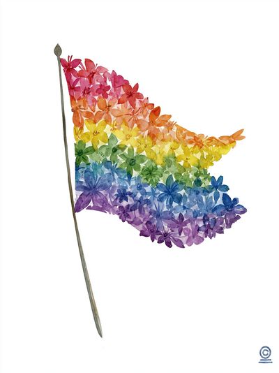 Rainbow Floral Flag Watercolor Print.