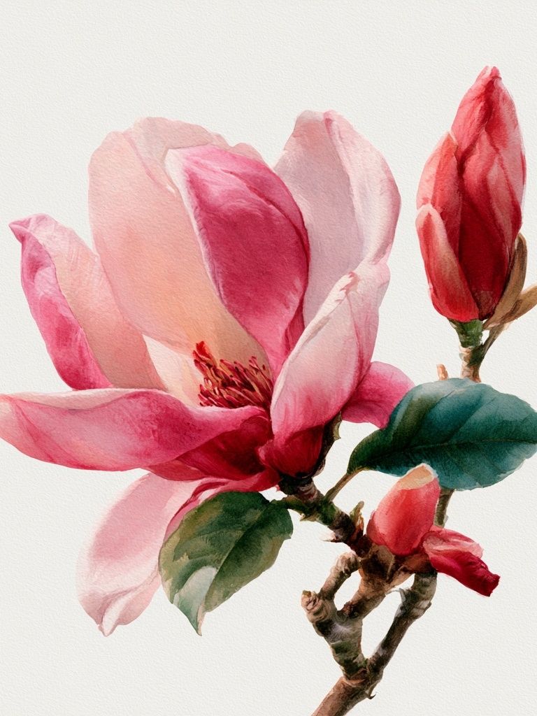 Pink Magnolia Watercolor Print. poster — botanical art