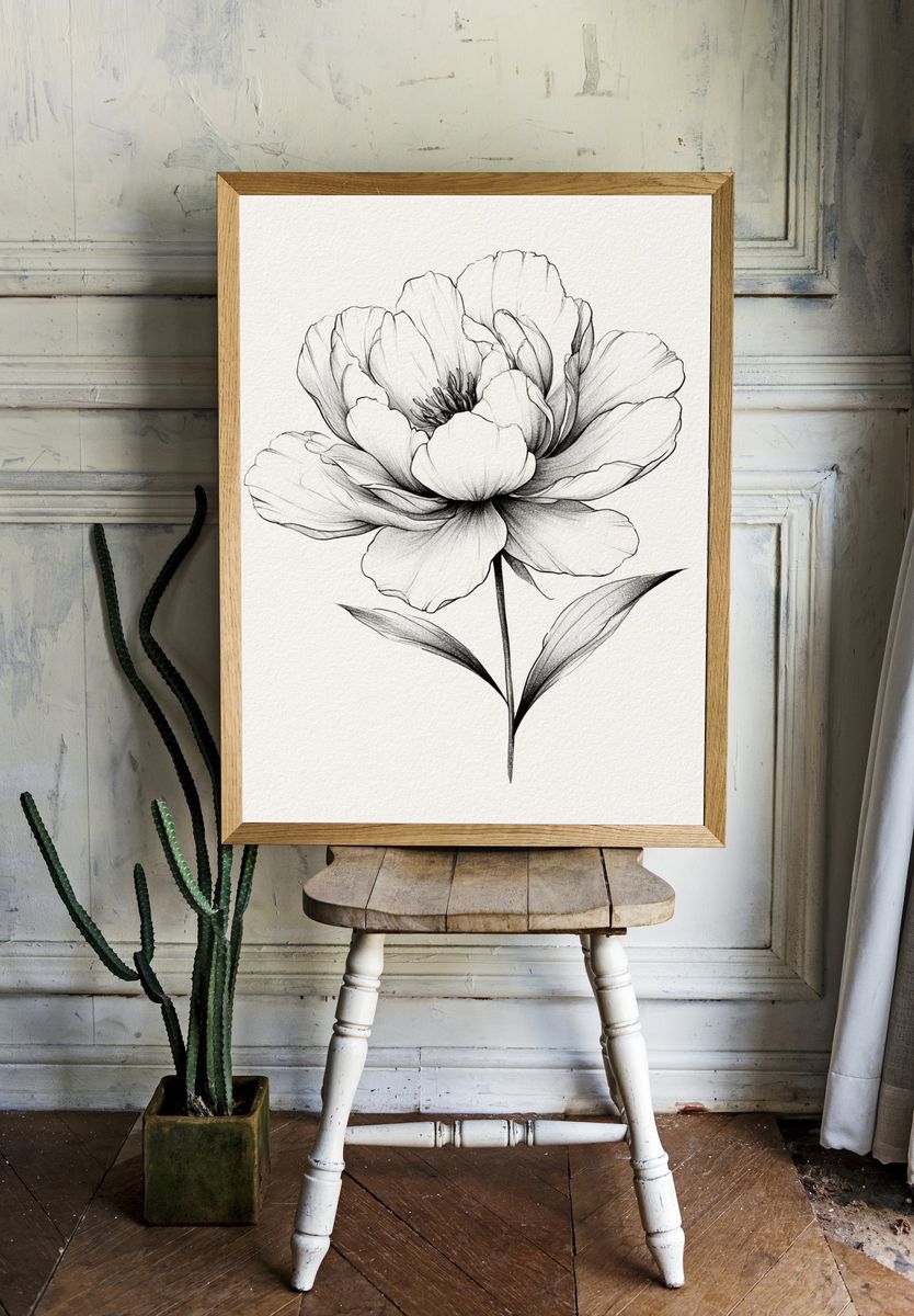 Botanical Flower Line Art Poster. — room view 1