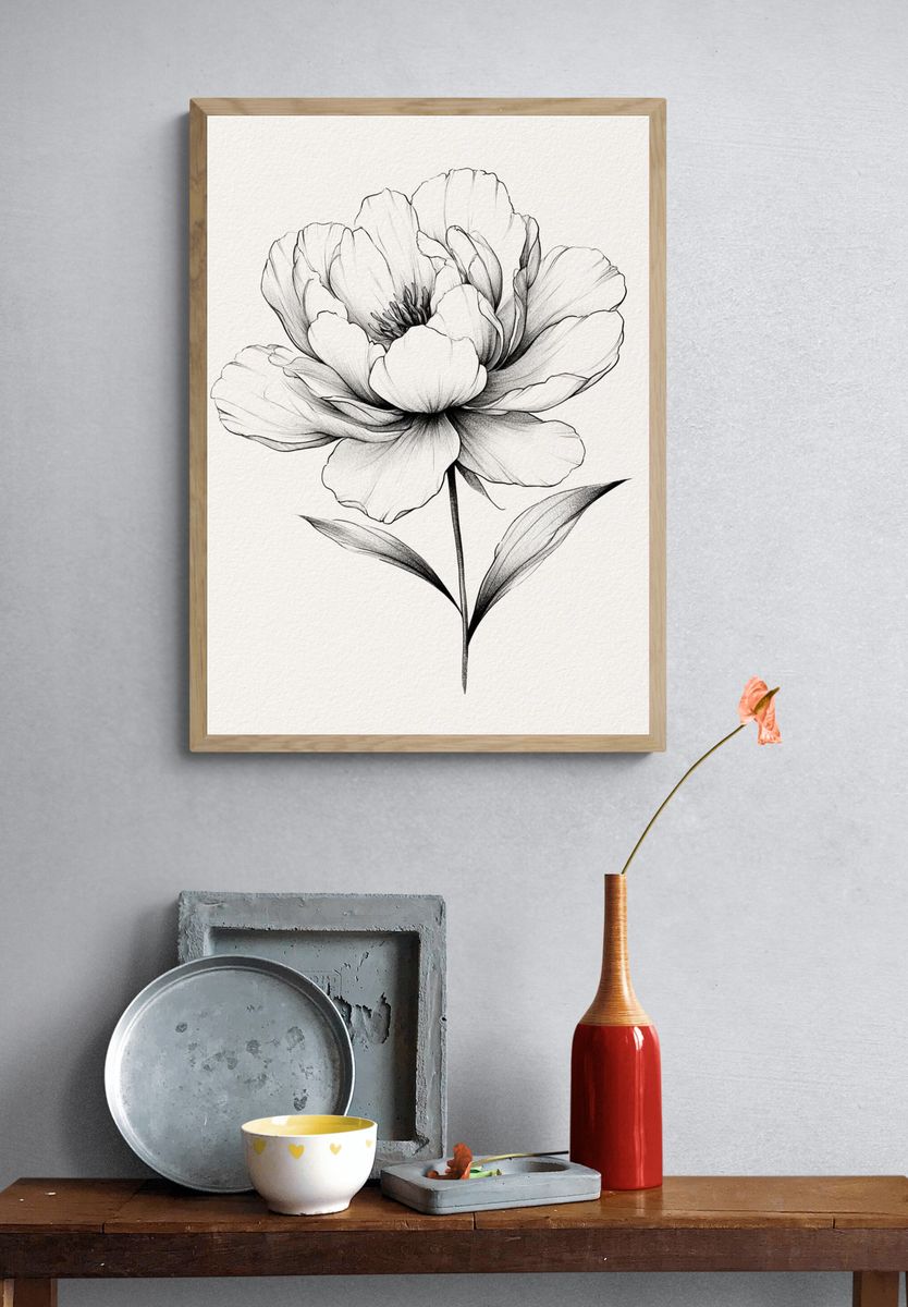 Botanical Flower Line Art Poster. — room view 3