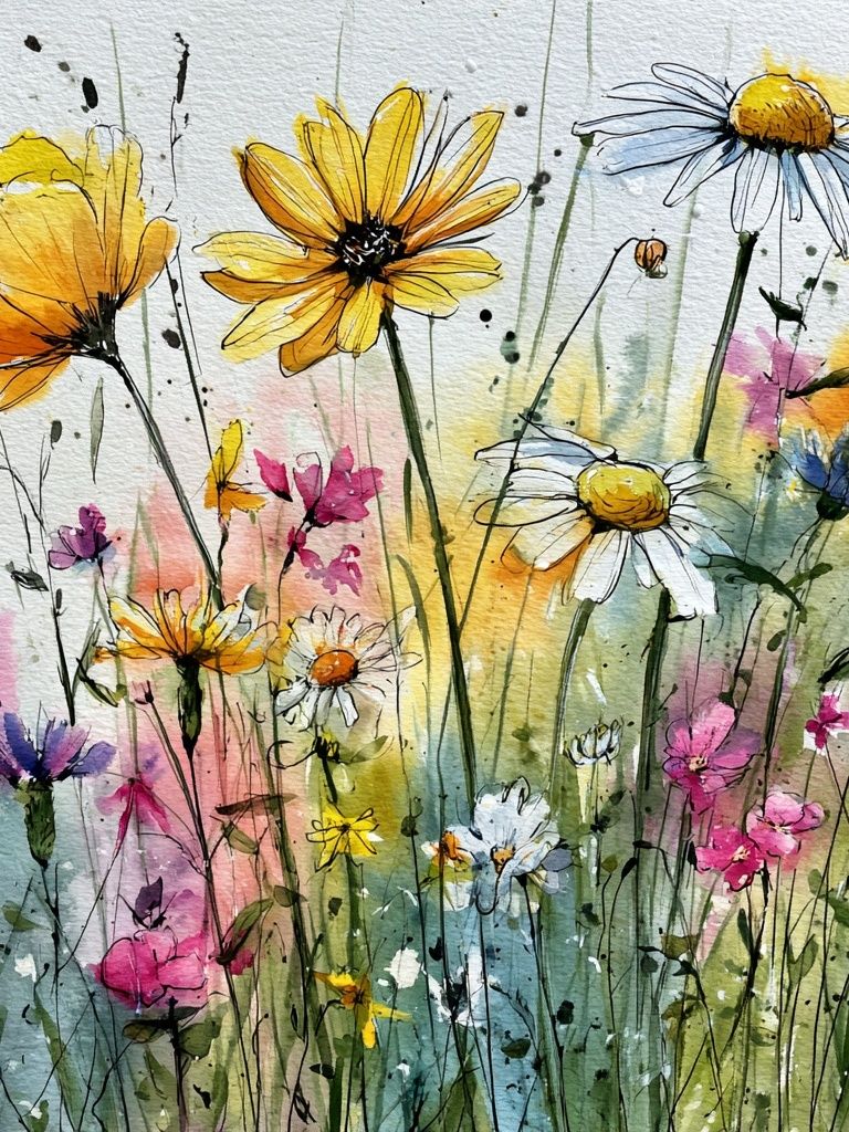 Wildflower Meadow Watercolor Print. poster — botanical art