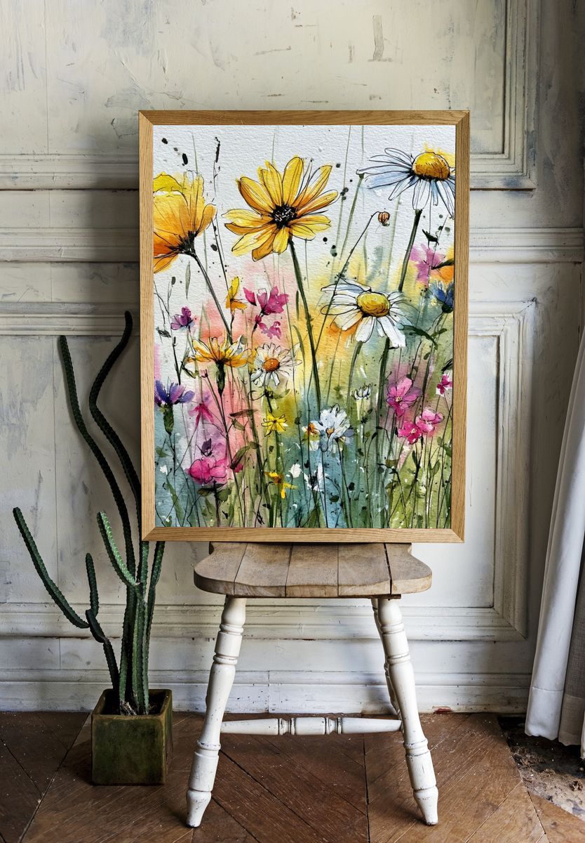 Wildflower Meadow Watercolor Print. — room view 1