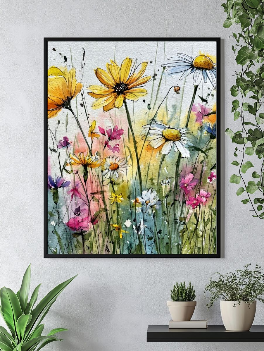 Wildflower Meadow Watercolor Print. — room view 4