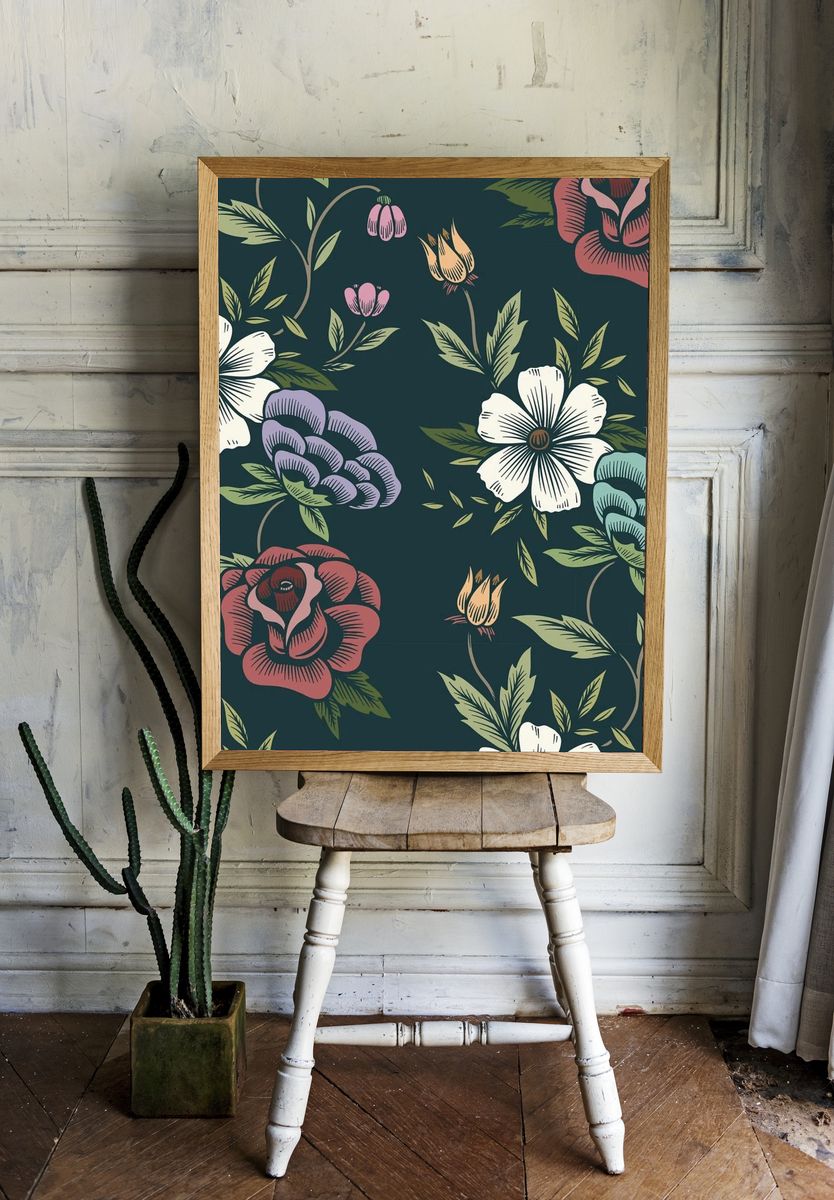 Vintage seamless floral patterned background. — room view 1
