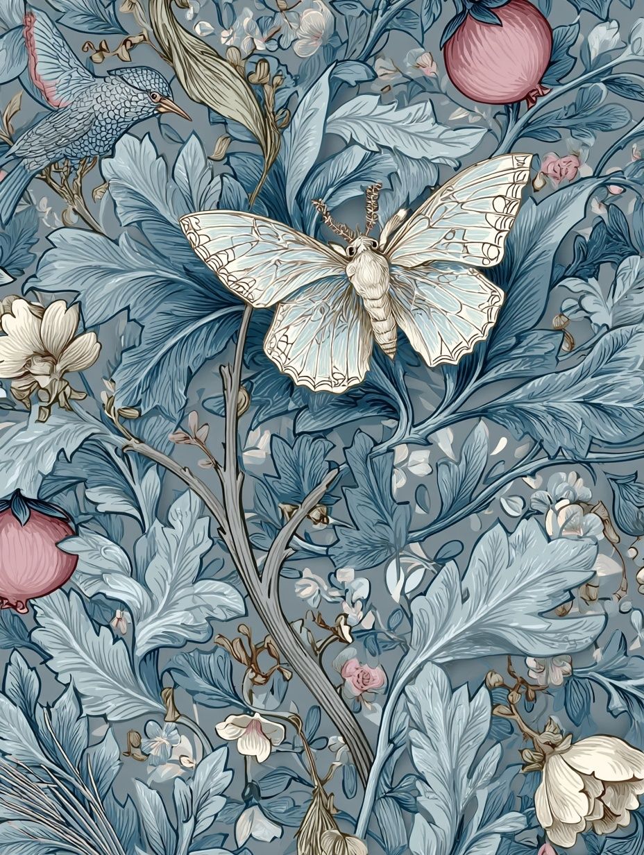 Blue Botanical Moth Poster. poster detail