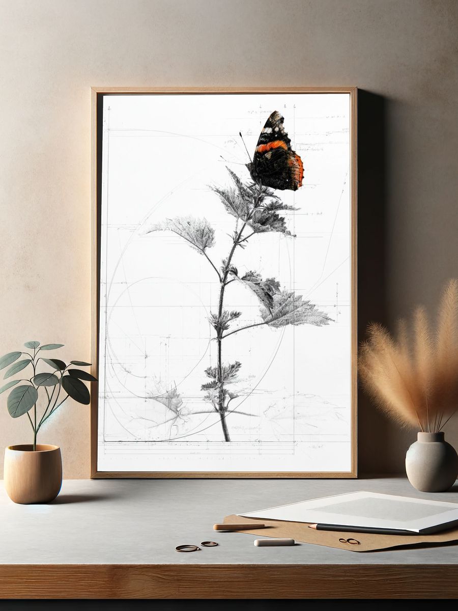 Butterfly Botanical Sketch Poster. — room view 2