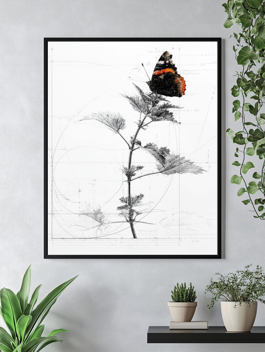 Butterfly Botanical Sketch Poster. — room view 4