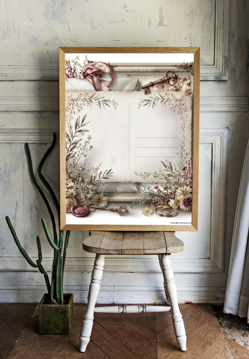 Vintage Floral Letter Frame Poster. — room view 1