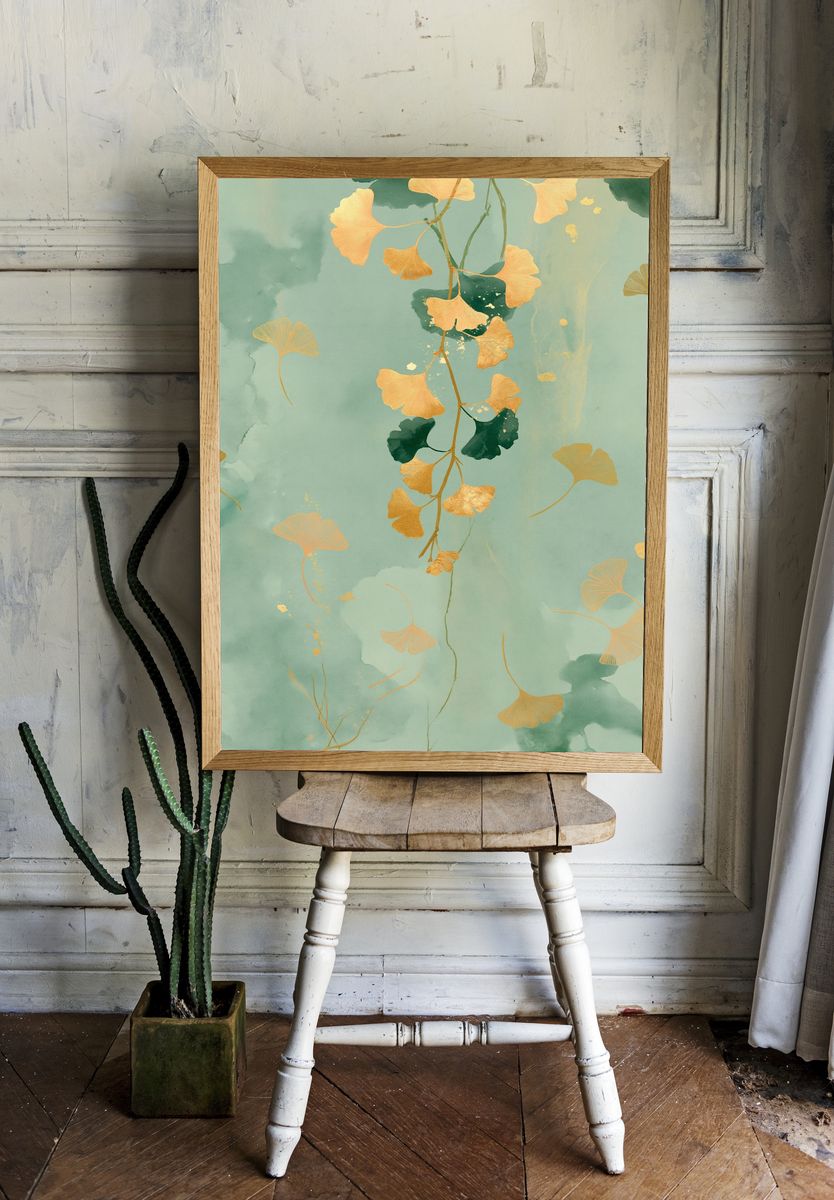 Ginkgo Leaves Botanical Print. — room view 1