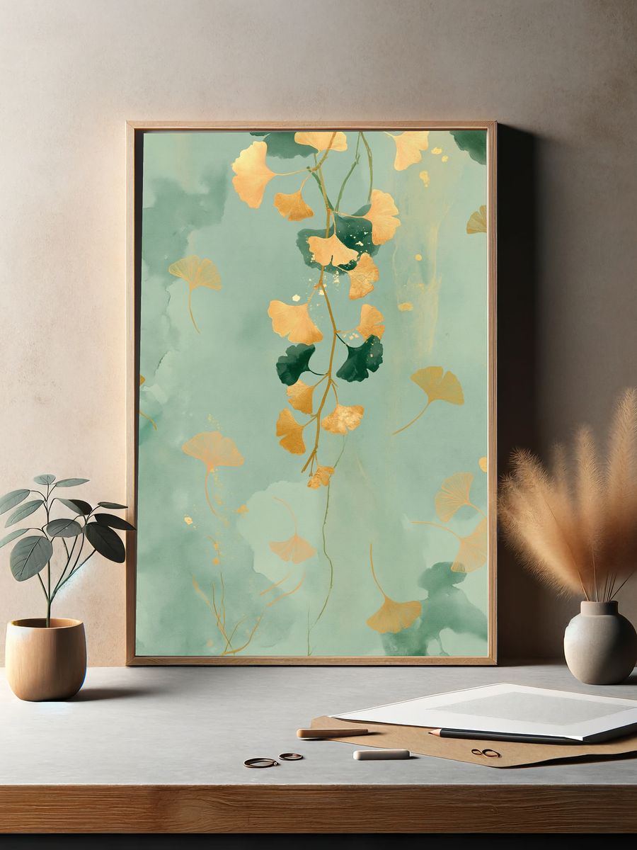 Ginkgo Leaves Botanical Print. — room view 2