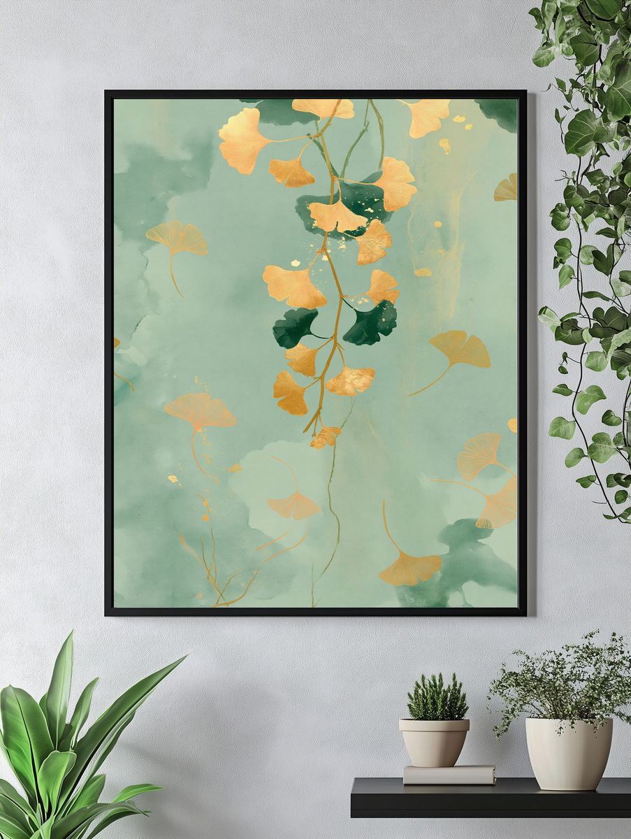 Ginkgo Leaves Botanical Print. — room view 4