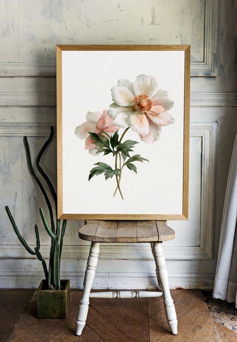 Soft Anemone Watercolor Print. room preview