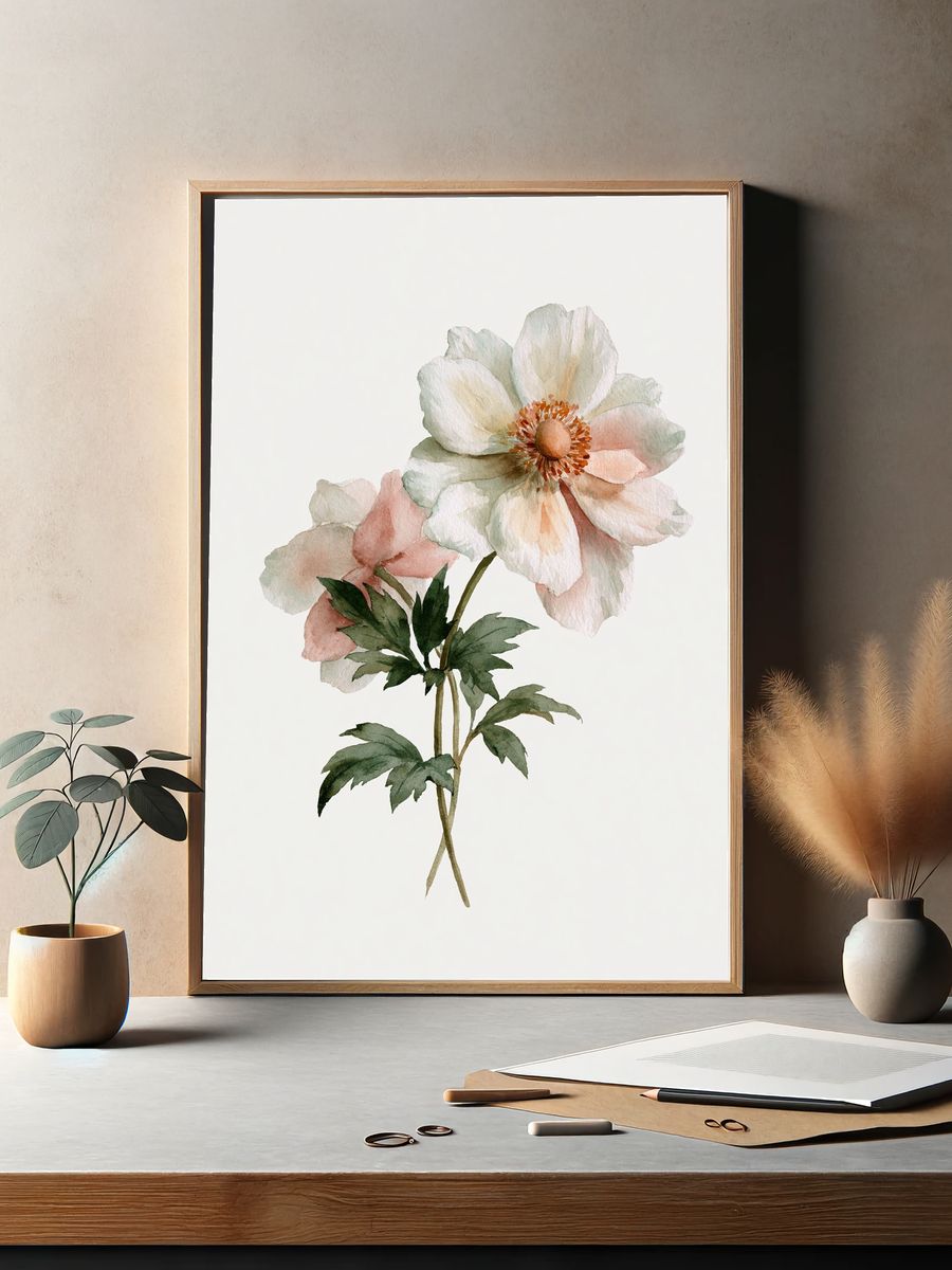 Soft Anemone Watercolor Print. — room view 2