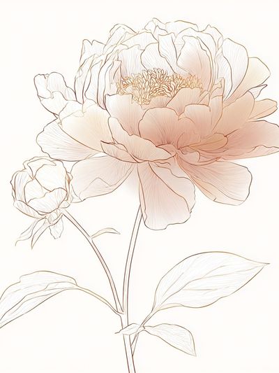 Blush Peony Line Art Print. poster print
