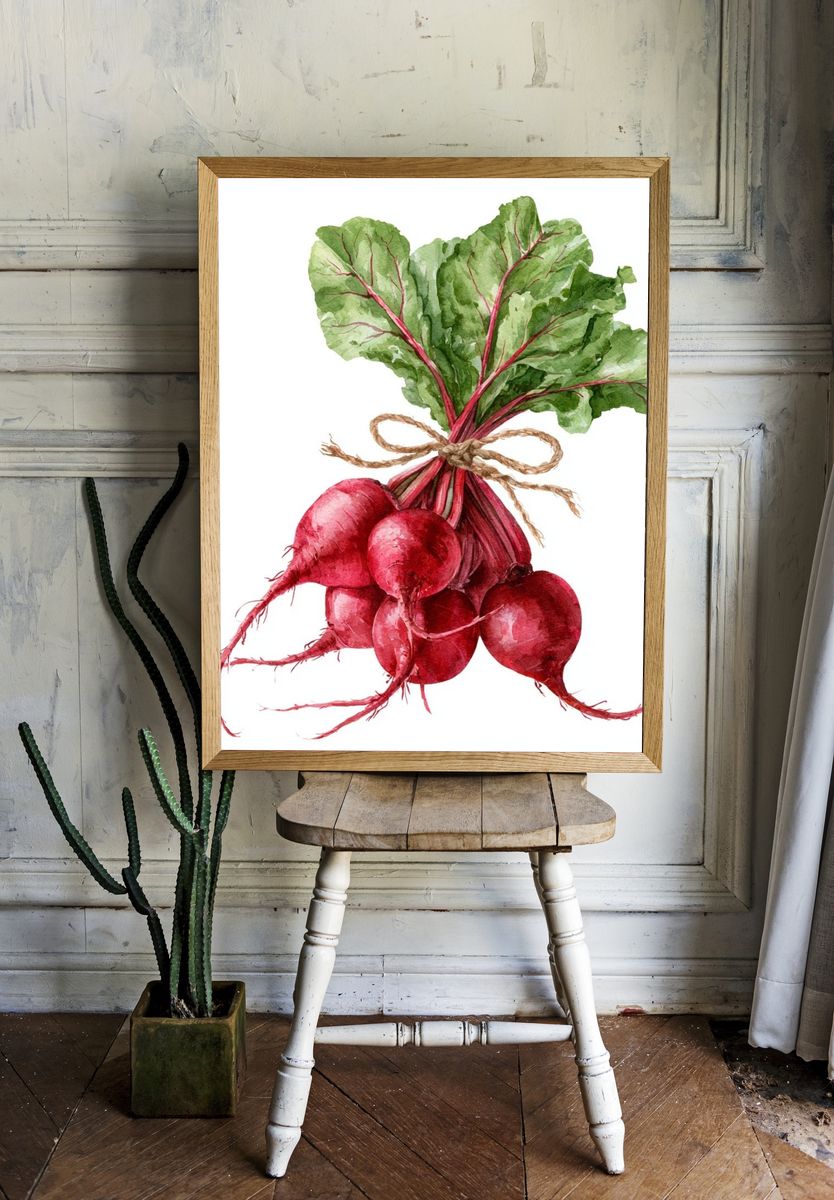 Beetroot Watercolor Botanical Poster. — room view 1