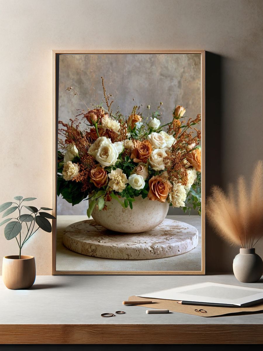 Autumn Rose Arrangement Print. — room view 2