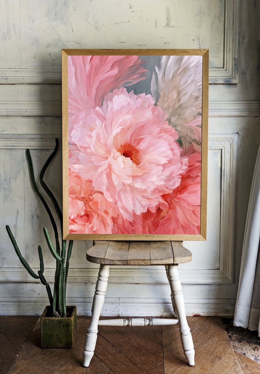 Pink Peony Bloom — Floral Print. — room view 1