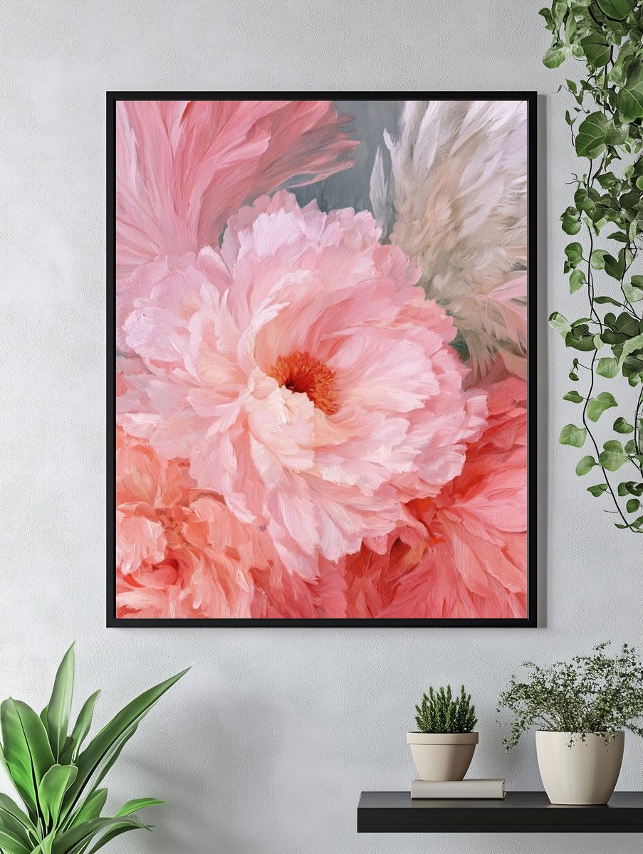 Pink Peony Bloom — Floral Print. — room view 4
