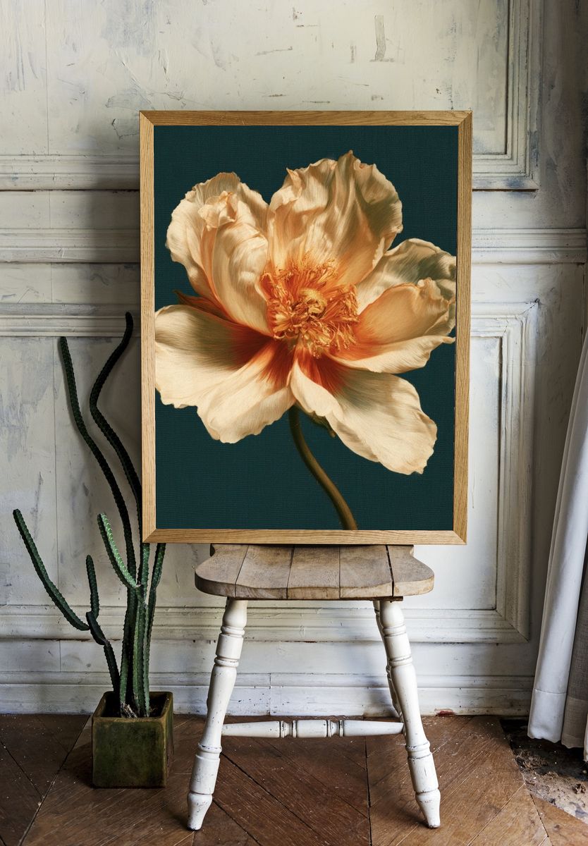 Cream Peony Botanical Poster. — room view 1