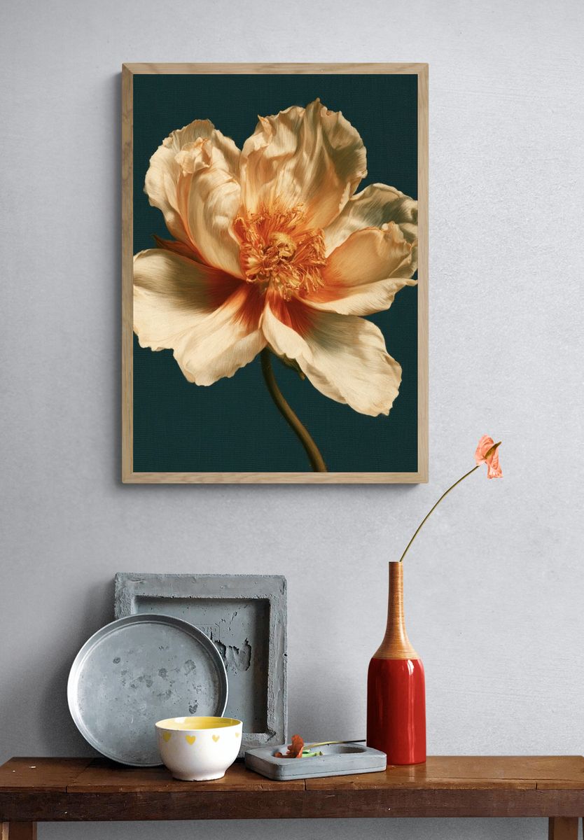 Cream Peony Botanical Poster. — room view 3