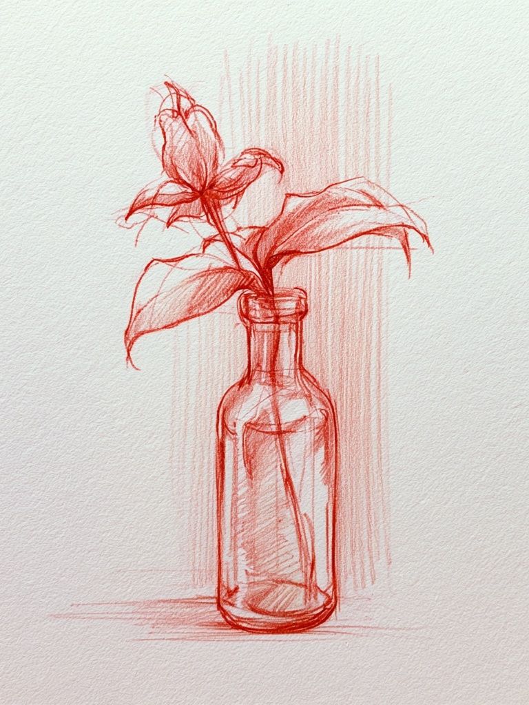 Red Botanical Bottle Sketch Poster. poster detail