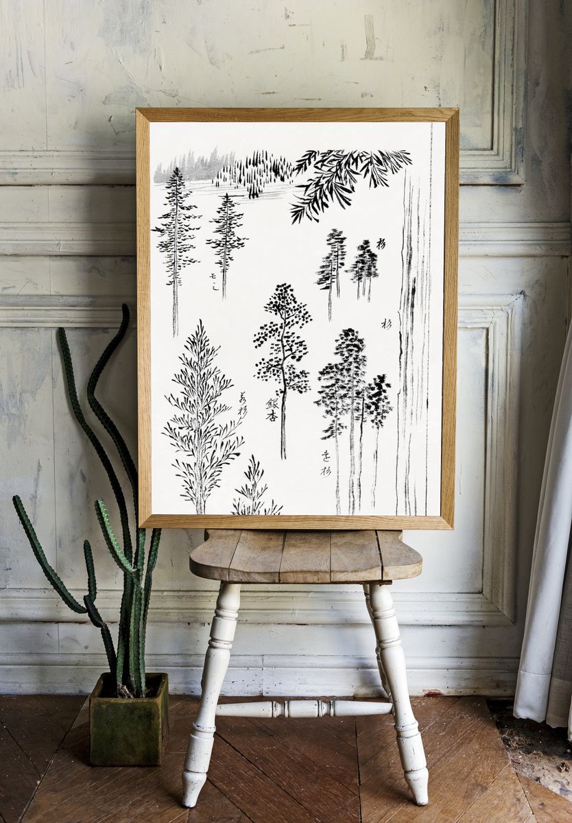 Hokusai's pine trees (1800-1900) vintage. — room view 1