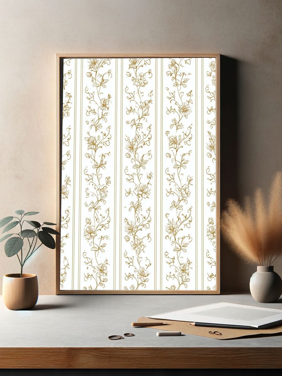 Golden Floral Vine Pattern Print. — room view 2
