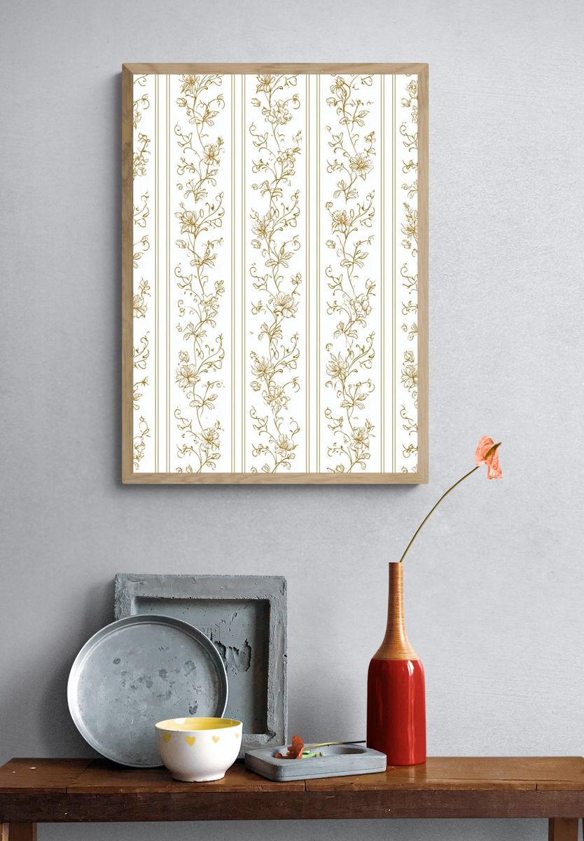 Golden Floral Vine Pattern Print. — room view 3