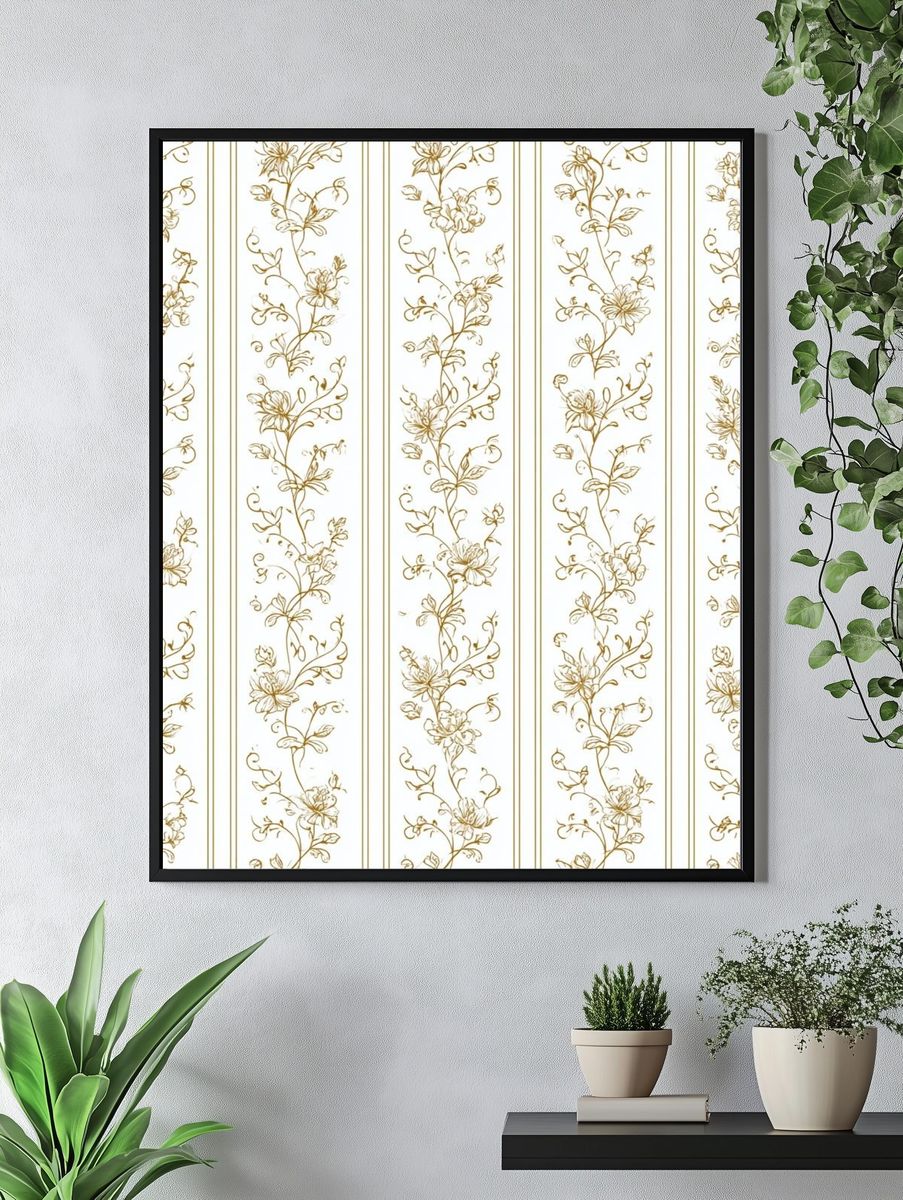 Golden Floral Vine Pattern Print. — room view 4