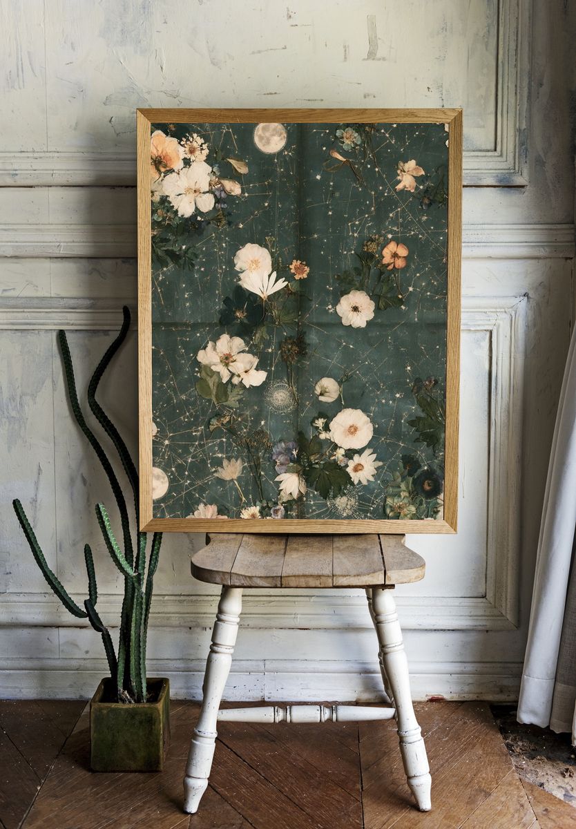 Celestial Floral Botanical Print. room preview