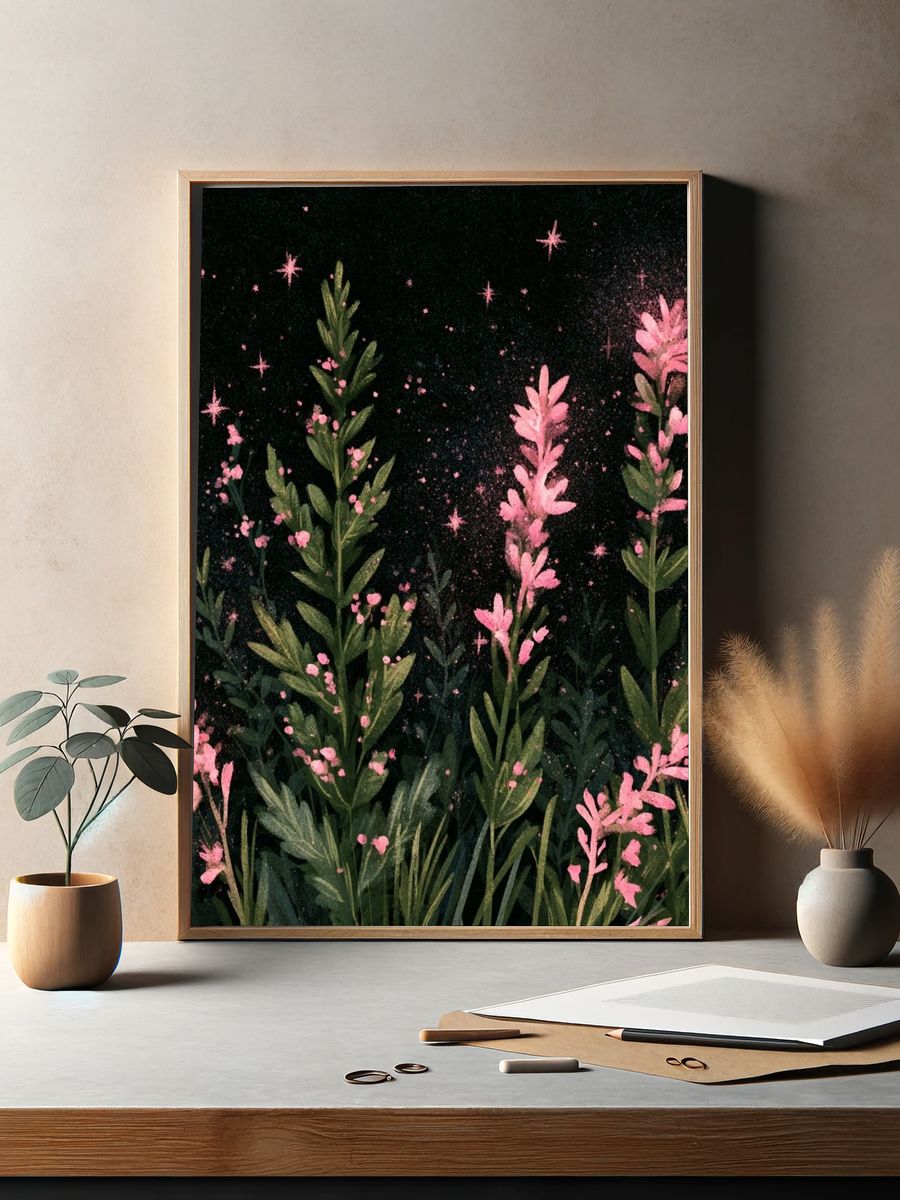 Pink Wildflowers Botanical Print. — room view 2