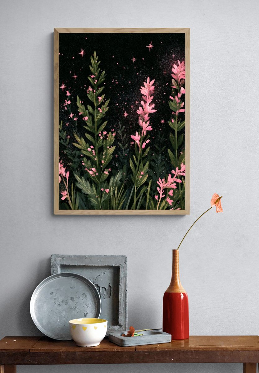 Pink Wildflowers Botanical Print. — room view 3