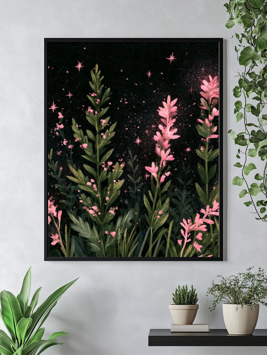 Pink Wildflowers Botanical Print. — room view 4