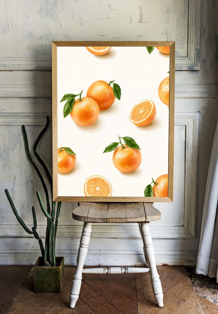 Orange Citrus Pattern Print. room preview