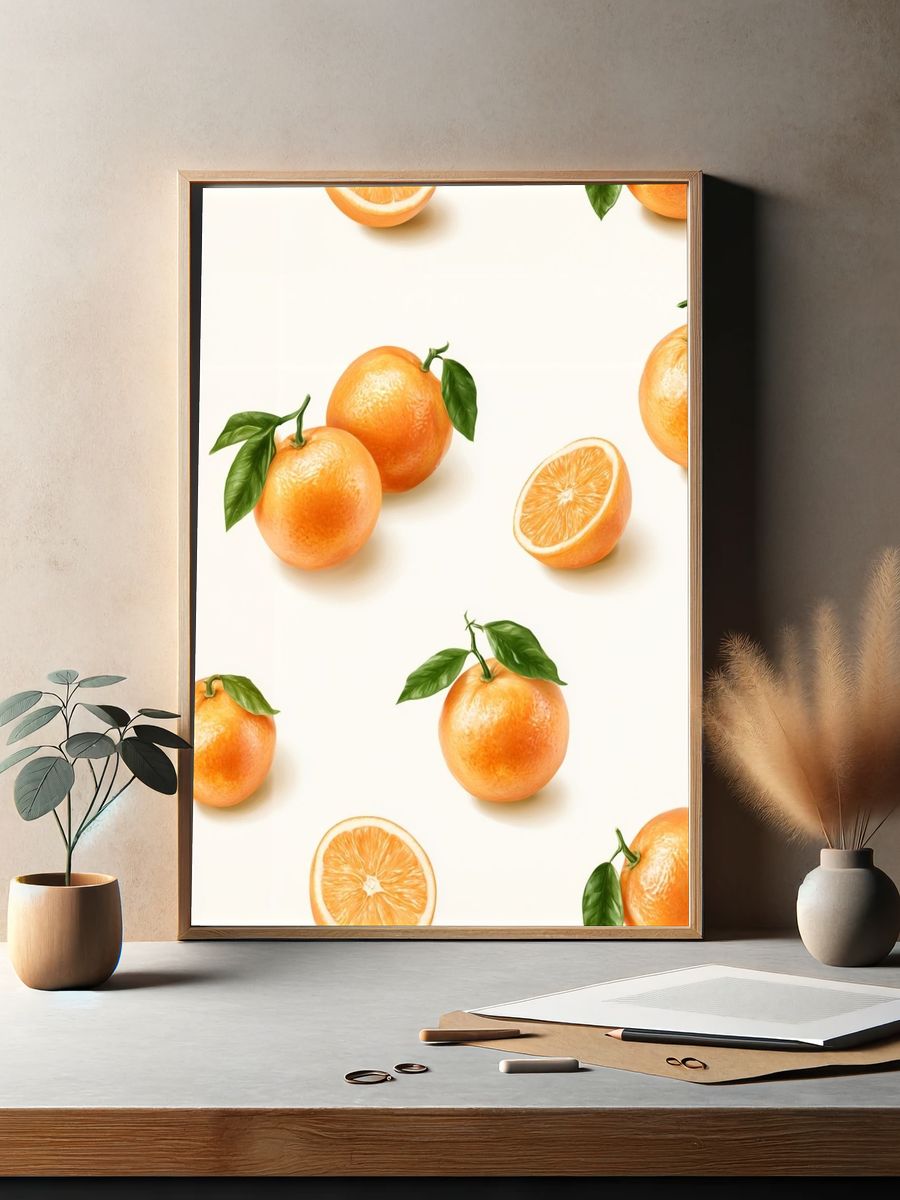 Orange Citrus Pattern Print. — room view 2