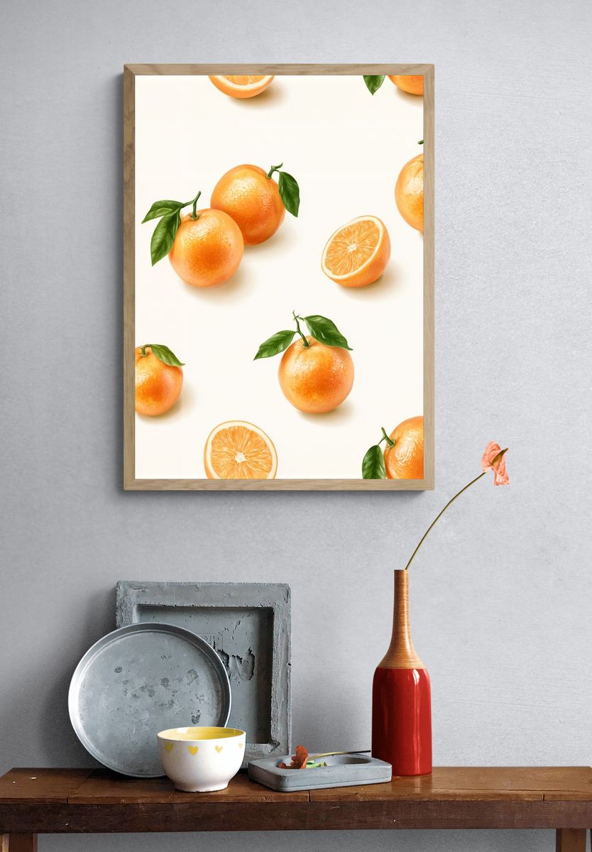 Orange Citrus Pattern Print. — room view 3