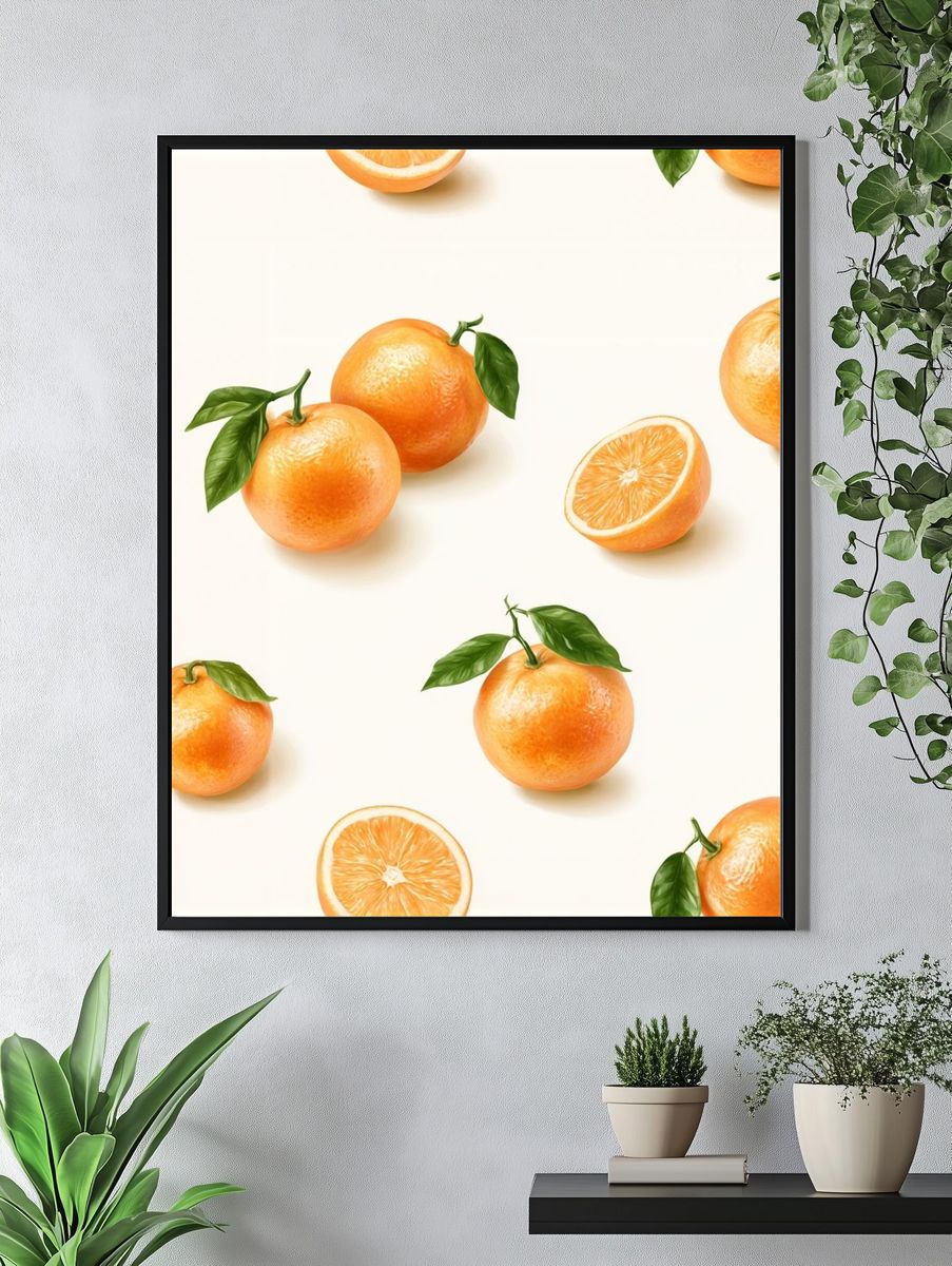 Orange Citrus Pattern Print. — room view 4