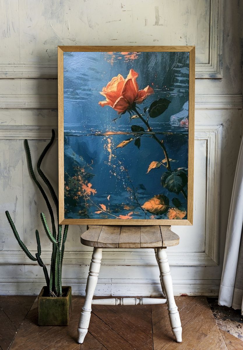 Blue Rose Underwater Print. room preview