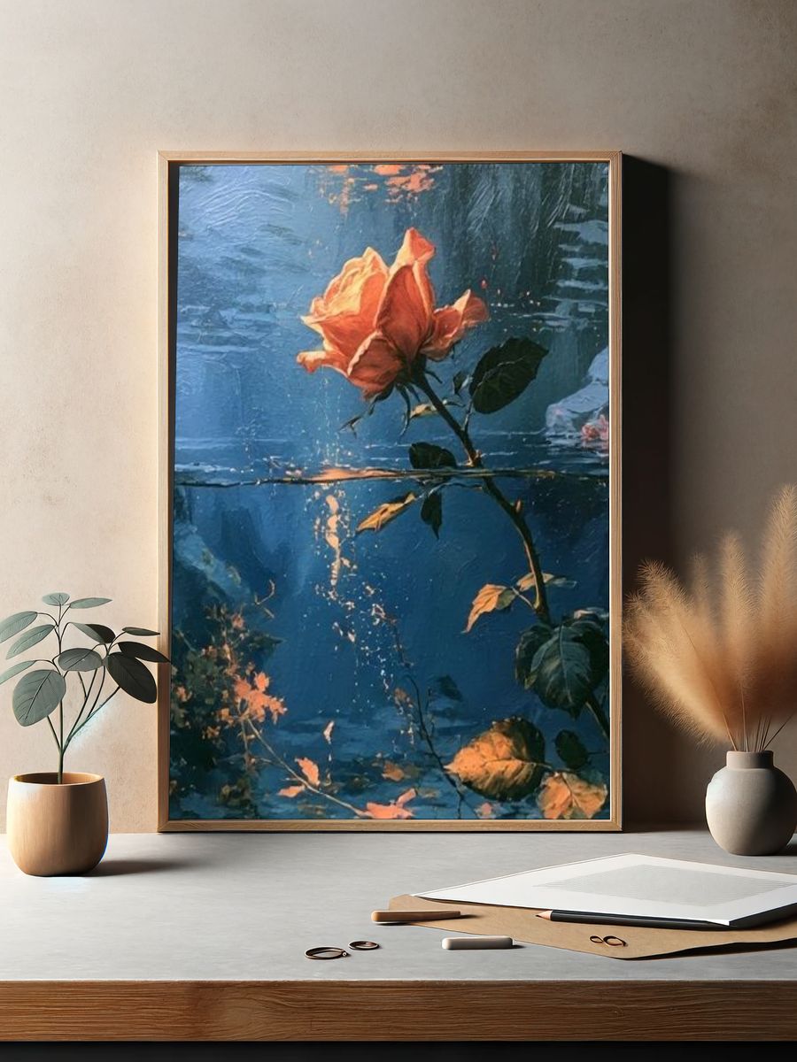 Blue Rose Underwater Print. — room view 2