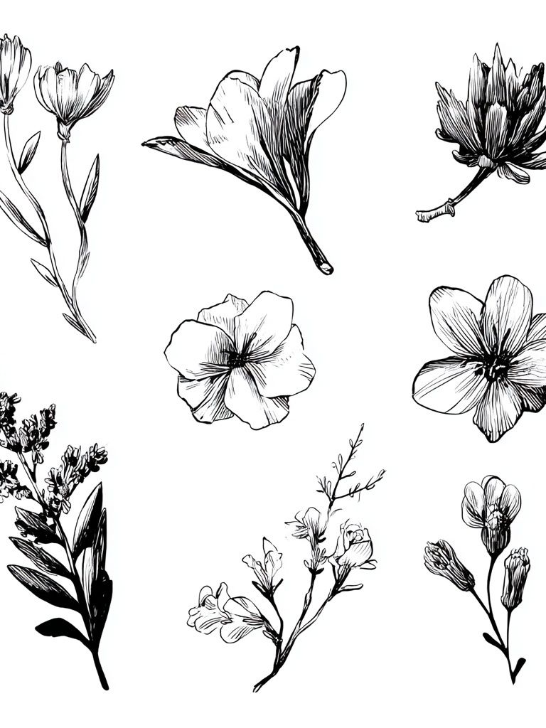 Botanical Flower Sketches Print. poster — botanical art
