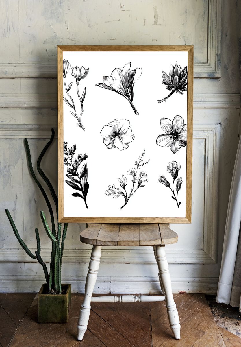 Botanical Flower Sketches Print room preview