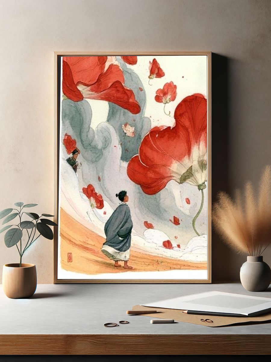 Red Poppies Watercolor Print. — room view 2