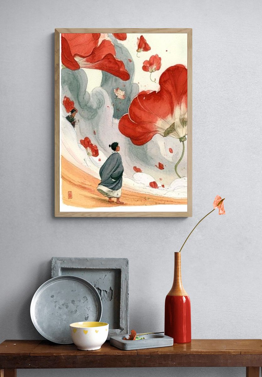 Red Poppies Watercolor Print. — room view 3