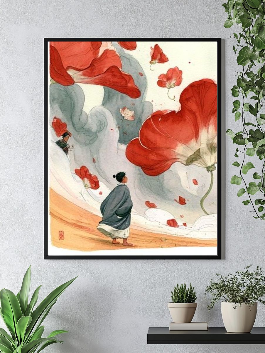Red Poppies Watercolor Print. — room view 4