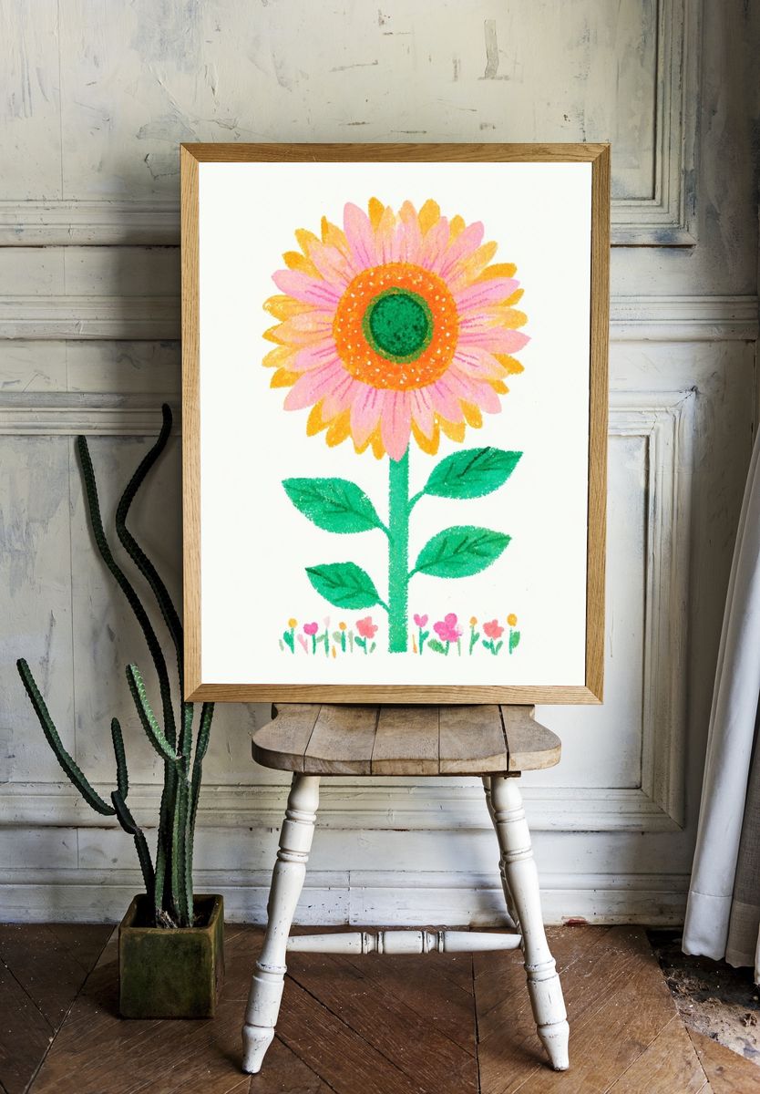 Whimsical Flower Illustration Poster. — room view 1