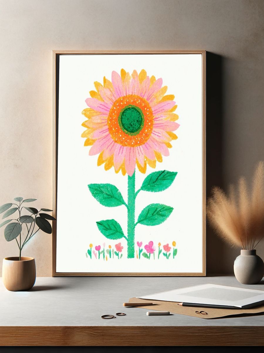 Whimsical Flower Illustration Poster. — room view 2